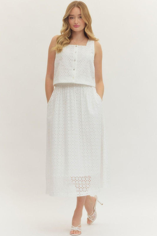 Off-White Eyelet Midi Skirt