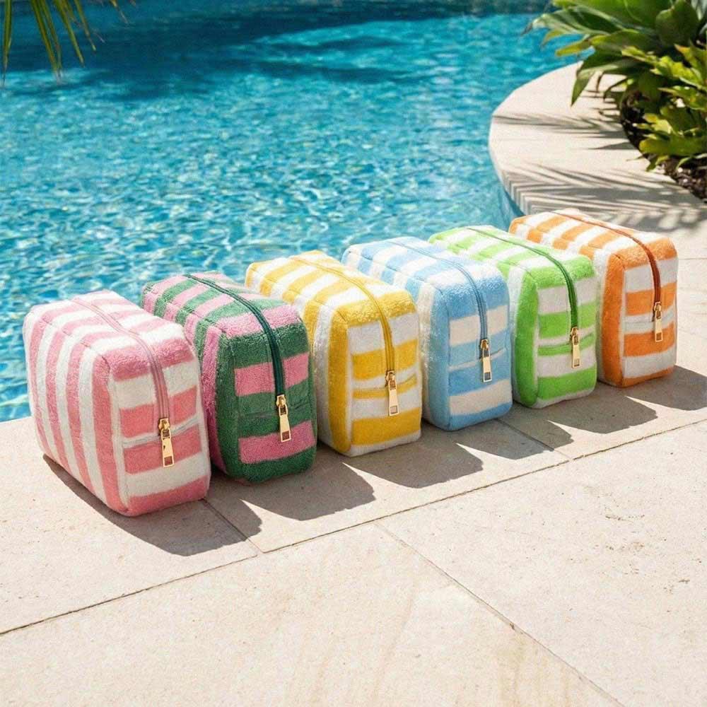Striped Terry Cosmetic Bag w/ Monogram