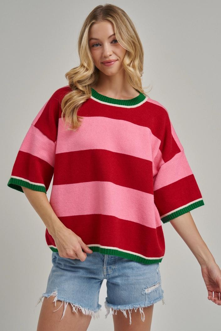 Wide Stripe Loose Fit Sweater Top