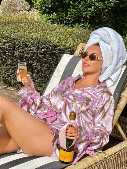 Lavender Leopard Satin Ruffle Short Pj Set