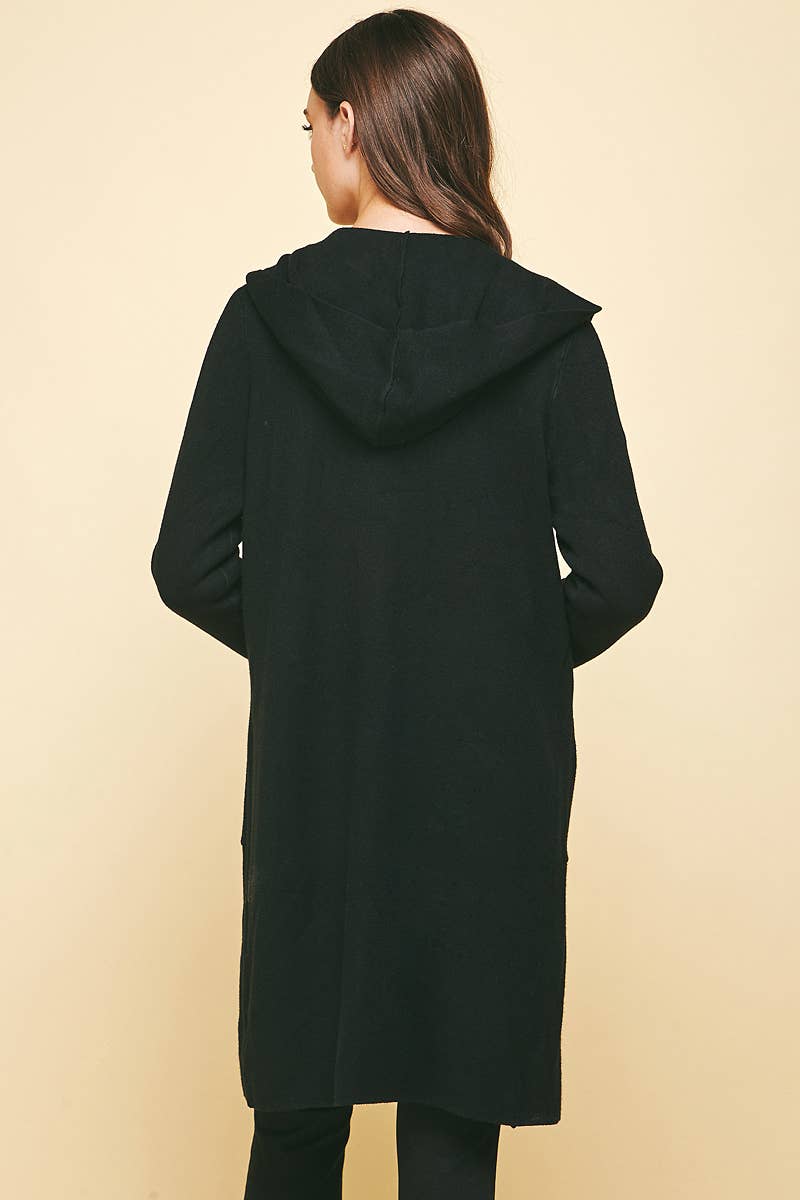 OPEN KNIT CARDIGAN - HOODED