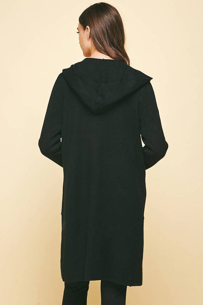 OPEN KNIT CARDIGAN - HOODED