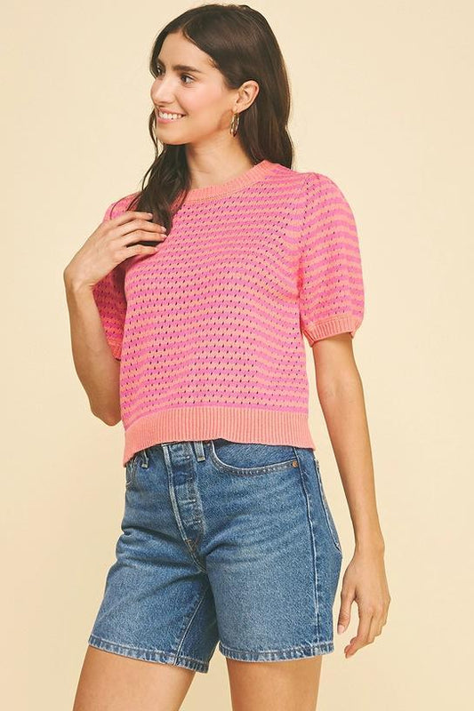 COLORBLOCK TEXTURED STRIPED KNIT TOP