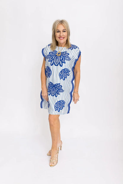 Short Sleeve Embroidery Detail Striped Dress