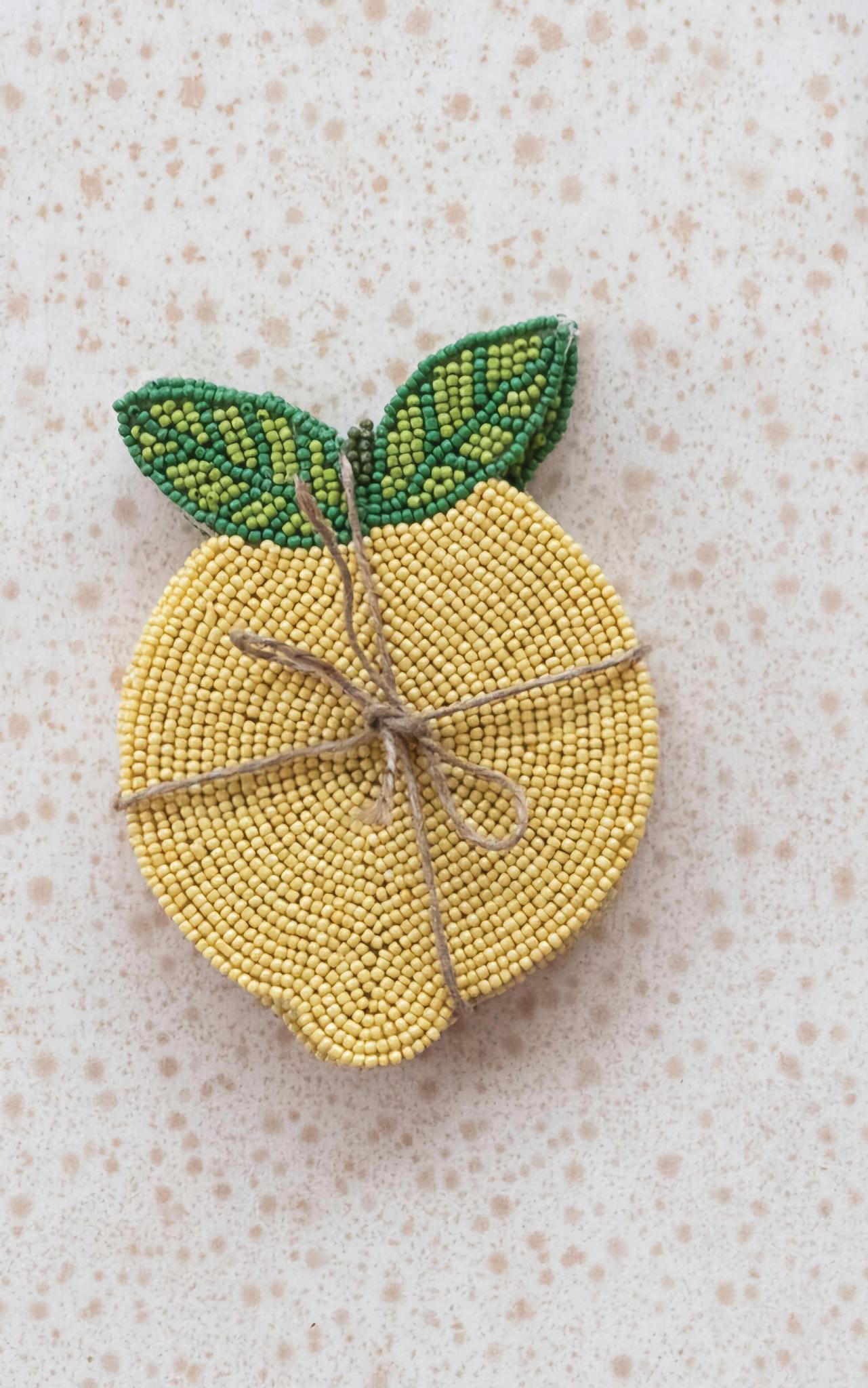 Hand Beaded Lemon Shaped Coasters