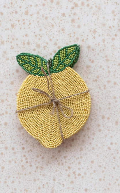 Hand Beaded Lemon Shaped Coasters