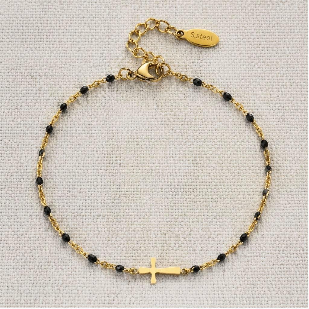 Colorful Enamel Bead and Cross Charm Bracelet