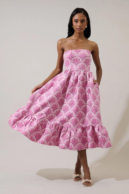 Aurra Jacquard Strapless Midi Dress