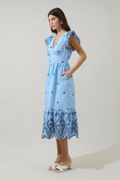 Joliet Stripe Eyelet Zayla Midi Dress
