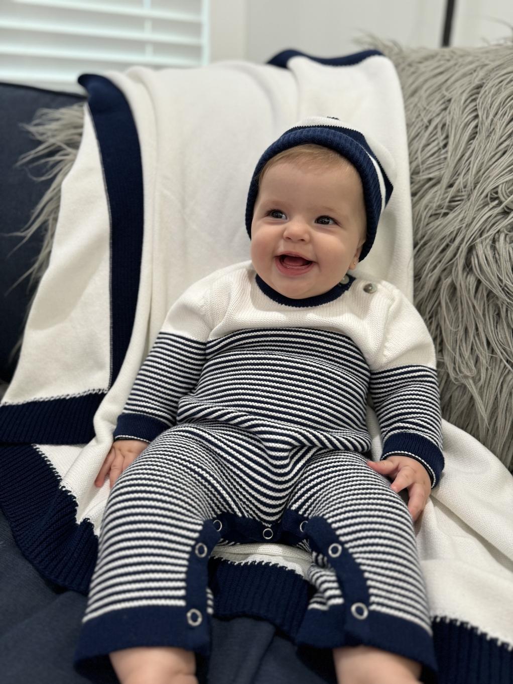Seed Stitch Striped Cotton Onesie