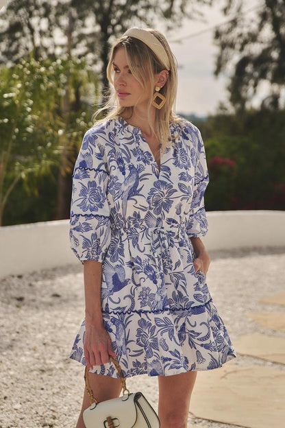 Dabria Split Neck Mini Dress Virda Floral