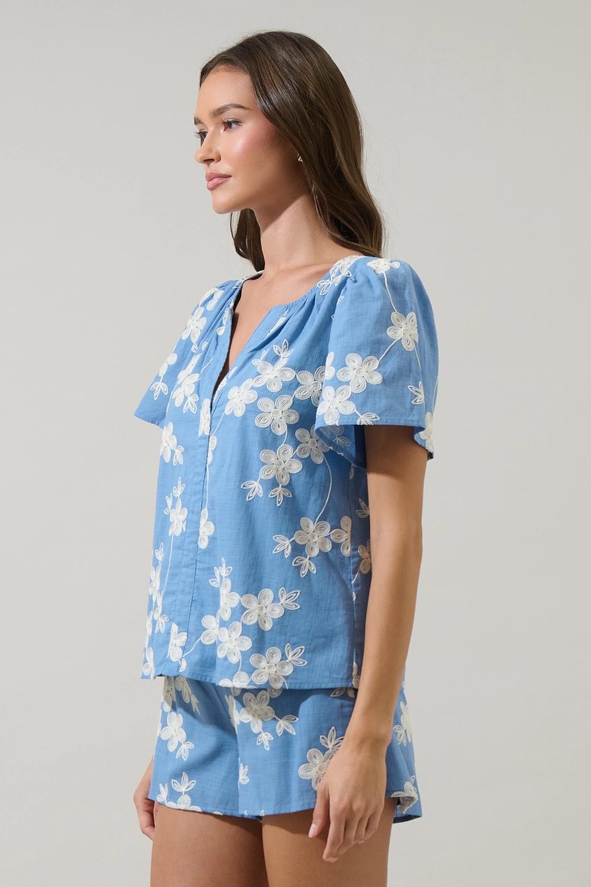 Keren Embroidered Split Neck Top