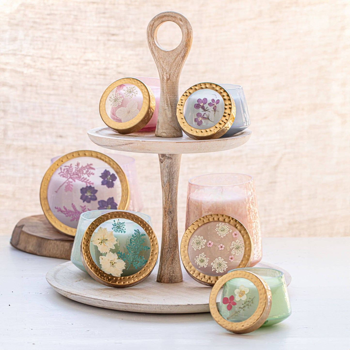 Berry Fig Petite Watercolor Pressed Floral Candle