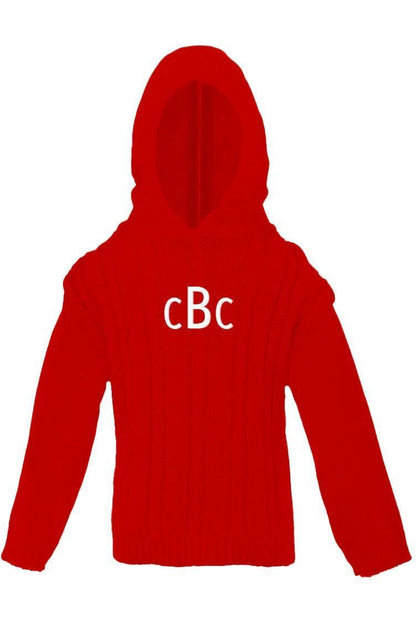Monogrammed Cable Knit Hooded Zip Back Sweater