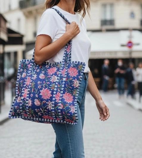 Quilted Zip-Close Tote Bag