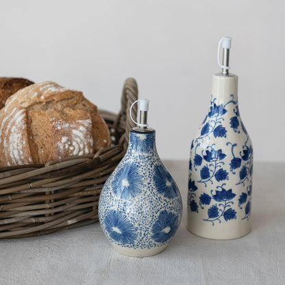 Floral Oil Cruet w/ Spout & Cover